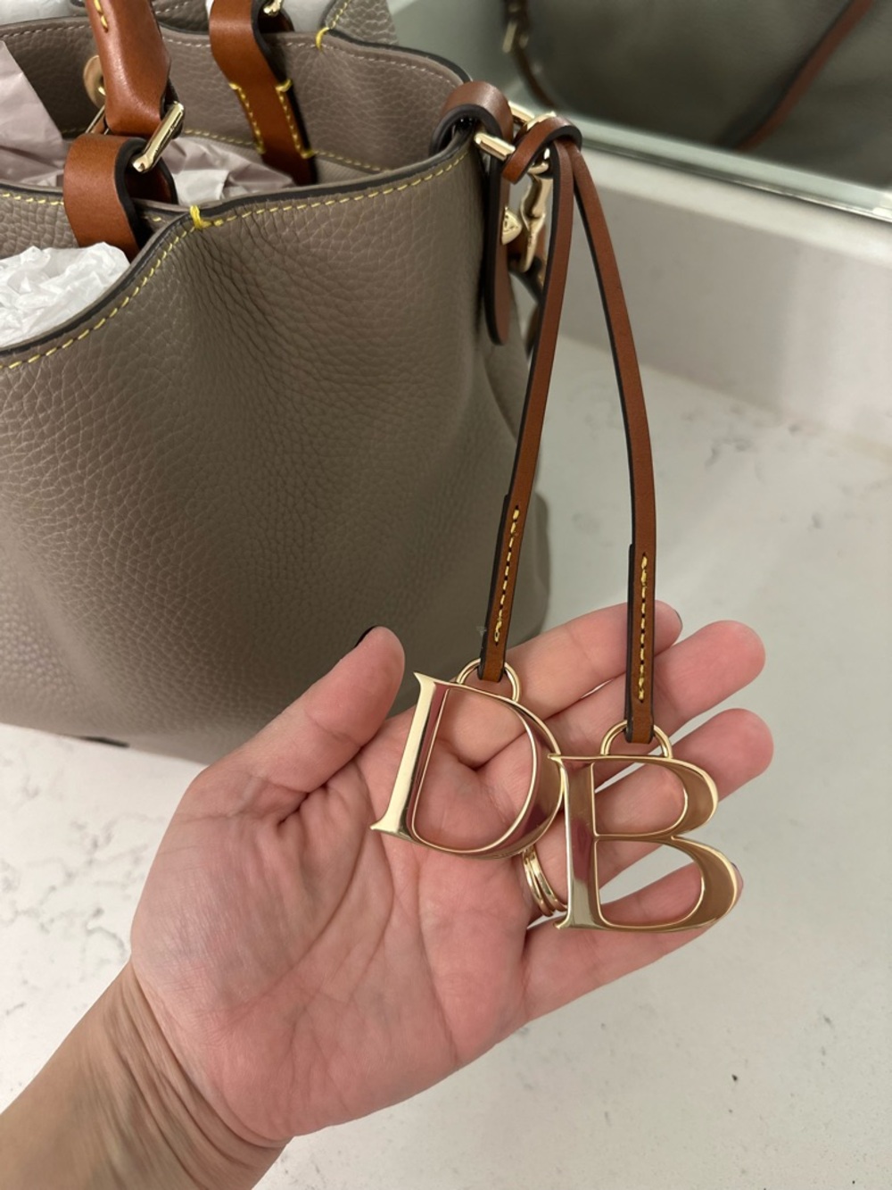 Dooney & Bourke Taupe Pebbled Leather Satchel with Chestnut Trim - Picture 5 of 5